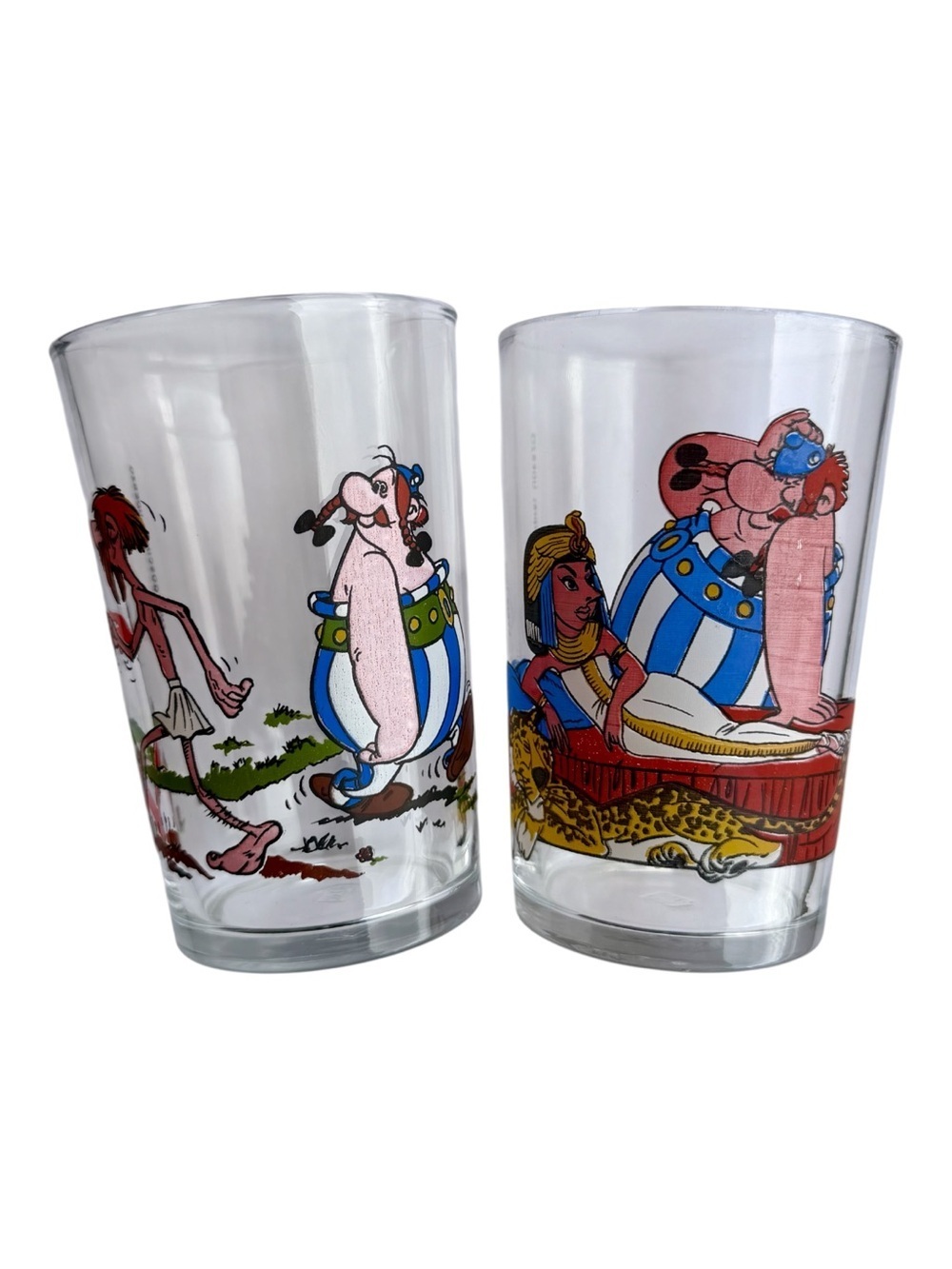 VTG Asterix & Obélix Cleopatra Drinking Glasses Set of 2 Tumblers
